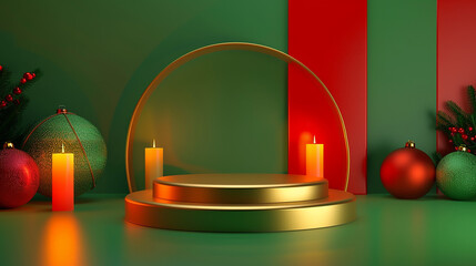 Happy kwanzaa colorful with gold podium, candles, during kwanzaa celebration.