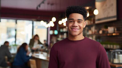 African-American male standing in the store in the foreground