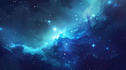 Beautiful space background with blue nebula realistic vector. - obrazy, fototapety, plakaty