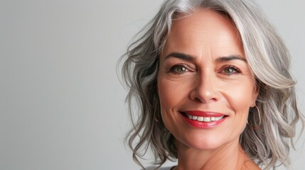Fototapeta premium A headshot of a mature woman with flawless skin and a bright smile, defying age stereotypes