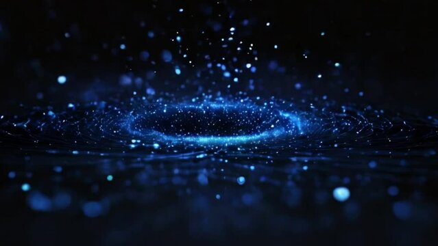 the big bang Blue particles animation pulsing and spinning with bokeh on black background