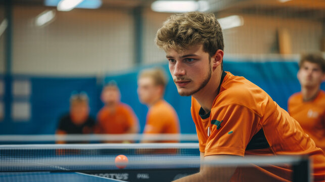 A man in a yellow shirt is standing in front of a blue wall - Powered by Adobe