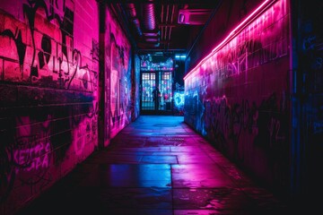 a neon graffiti, covering a wall