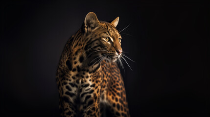  Close up portrait of a  leopard on black background