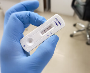 Rapid test device for zombie virus test. showing positive result.