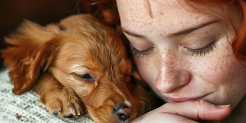 Young woman hugging her dog