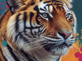 Fototapeta premium Captivating, high-quality image for the internet in 2024 featuring a detailed and vibrant tiger. Integrate trending or culturally relevant elements, emphasizing colors, composition Generative AI