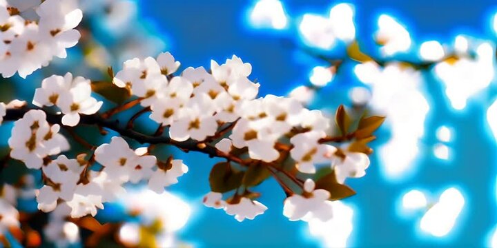 space copy panorama landscape spring image romantic dreamy flowers cherry outdoors nature on sky blue of background against cherry blossoming of branches banner spring