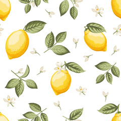 Seamless citrus pattern with lemons. Vector illustration. - 756930303