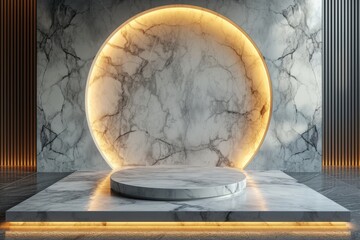 A podium with minimalist design features, accented by luxurious marble textures