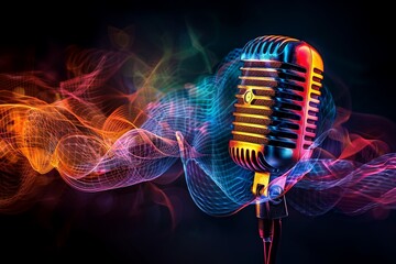 Classic mic with colorful abstract - obrazy, fototapety, plakaty