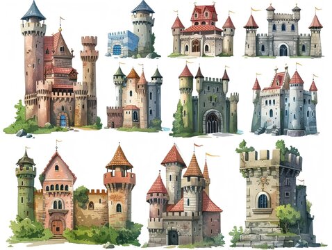 Cartoon style of medieval castles collection