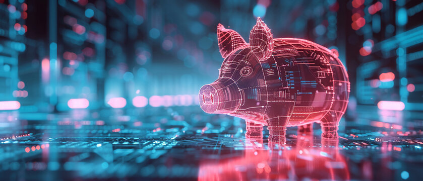 Cyber investment Electronic piggy bank and digital data
