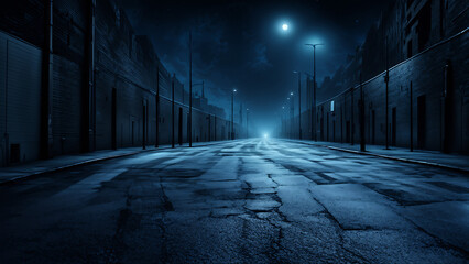 Road background in blue and black tones at night
