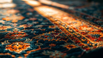 Close-Up of a Carpet's Rich Texture and Detailed Weave