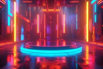 A podium featuring neon accents