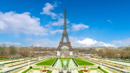 Paris Eiffel Tower and Champ de Mars in Paris