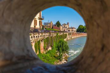 Verona city downtown skyline, cityscape of Italy in Europe - 756933504