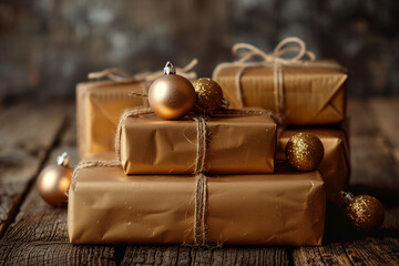 Gold wrapping paper gifts