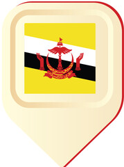 Brunei flag, location pin, location pointer