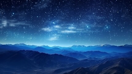 Panoramic tranquility: a view of the night sky with the moon and stars, marking the celebration of Ramadan Kareem against a mountainous backdrop.