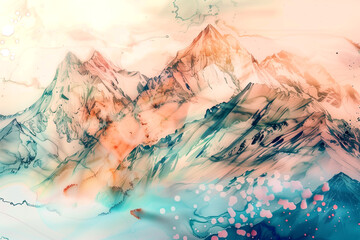 abstract painting of mountains made using alcohol ink technique