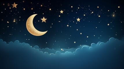 Obraz na płótnie Canvas Ramadan Kareem scene featuring the moon and stars, celebrating the holy month.