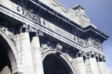 Architectural details of Brussels Triumphal Arch in Cinquantenaire Park in the city of Brussels during 1990s