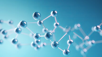 Abstract model depicting molecules, reflecting scientific research in molecular chemistry, presented in a 3D illustration against a pearl blue backdrop.