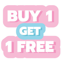 BUY 1 GET 1 FREE sale tag in pastel for online shopping, marketing, promotion, sticker, banner, special price, discount, business, social media, print, ad, template, sign, symbol, campaign, button