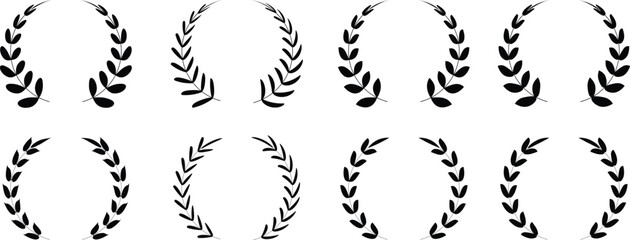 Circular foliate laurels branches flat style. Vector Illustration.