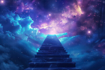 Stairs to galaxy abstract background. Generative ai. - 756937531