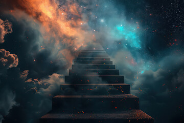 Stairs to galaxy abstract background. Generative ai. - 756937532