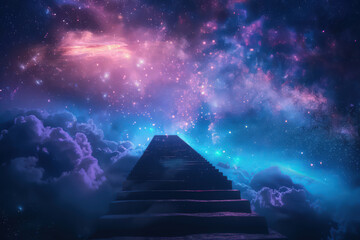 Stairs to galaxy abstract background. Generative ai. - 756937553