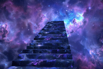 Stairs to galaxy abstract background. Generative ai. - 756937556