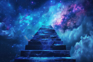 Stairs to galaxy abstract background. Generative ai. - 756937576