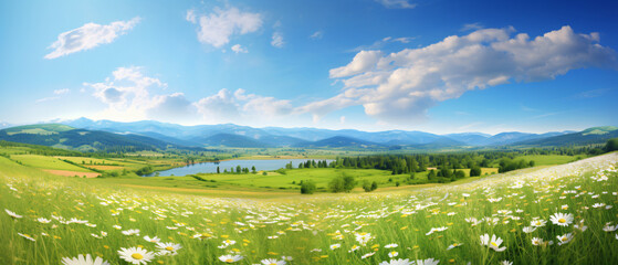 Beautiful spring and summer natural panoramic pastoral