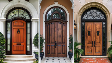Front Doors Horizontal Collage, Variety of Front Door Designs in Horizontal Layout, Generative Ai


