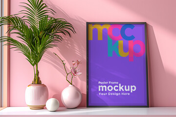 Poster Frame Mockup with Vases on the Shelf
Poster Frame Mockup with Vases and Decorative Items on the Shelf
