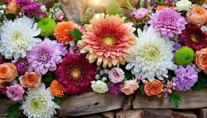 Blossoming Splendor: Handcrafted Flower Wall with Vibrant Chrysanthemums"