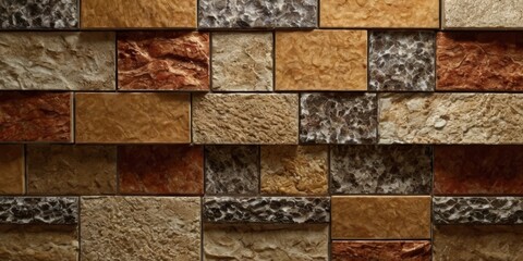 Mixed wall tiles with artificial stone textures and shiny metallic foil Modern