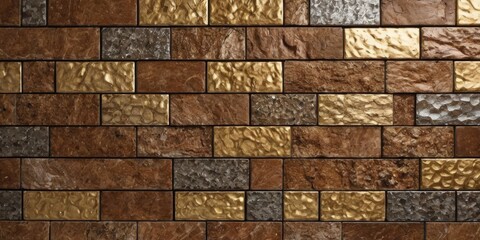 Mixed wall tiles with artificial stone textures and shiny metallic foil Modern