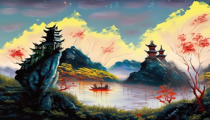 Schilderijen op glas Painting of Chinese landscape © ROKA Creative