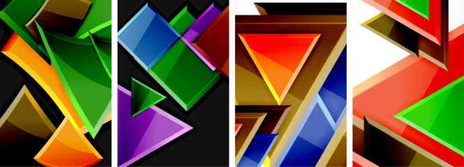 Glossy triangles geometric poster set for wallpaper, business card, cover, poster, banner, brochure, header, website