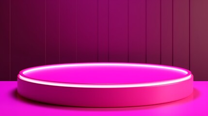 A bright magenta, neon pink 3D rendering featuring a simple, minimal, geometric background for product podiums, stand displays, templates for presentation backdrops, or wallpapers.
