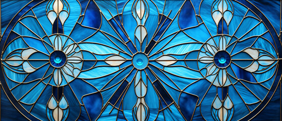 Blue stained glass panel ..