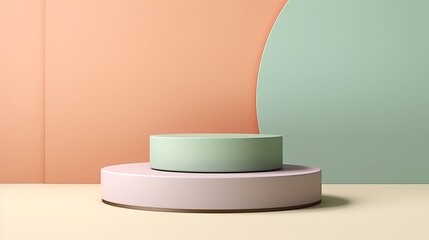 Geometric shapes composition with empty space for product design show. Abstract minimal scene with geometrical forms. Cylinder podiums in pastel colors. Abstract background. 3d render