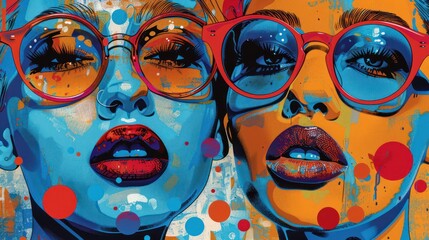 Vivid two-faced pop art mural with bold contrasting colors and energetic patterns, capturing a fresh, modern aesthetic. - obrazy, fototapety, plakaty
