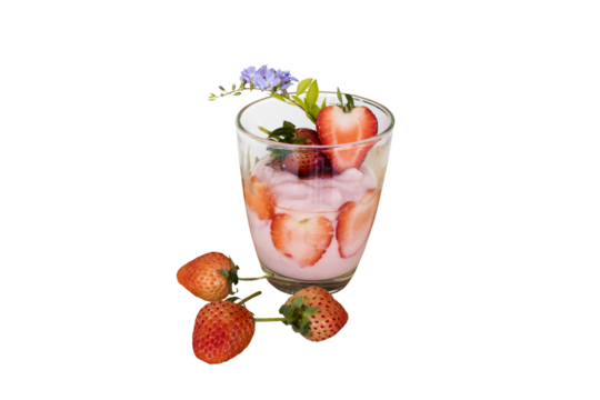 yoghurt strawberry health care for diet arrangement flat lay style