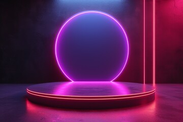 A minimalist podium adorned with neon lighting
